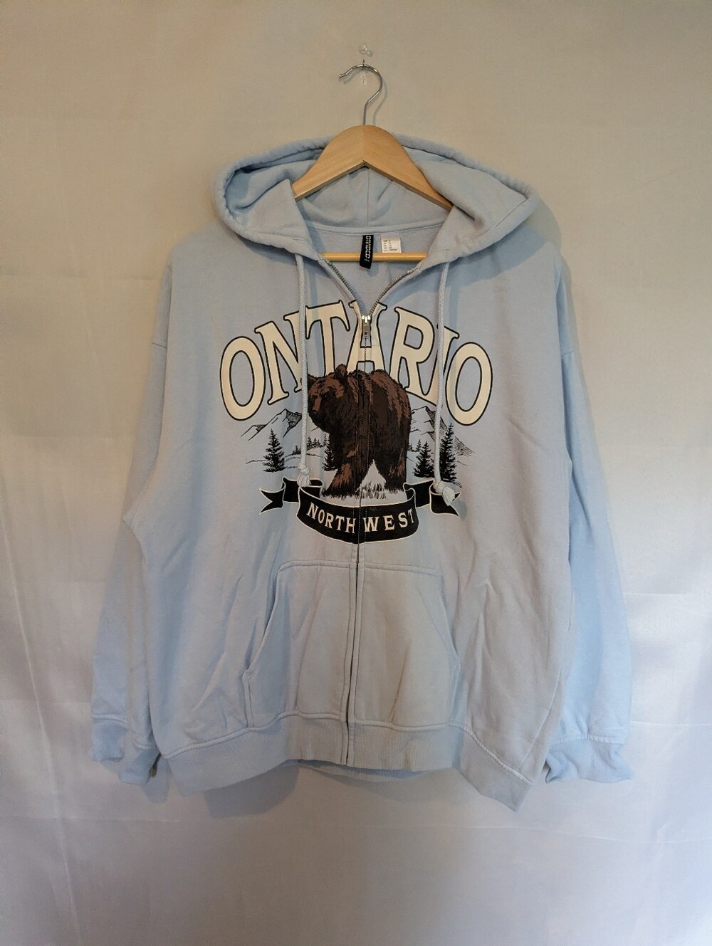 H&M Ontario Northwest Grizzly Bear Retro Graphic Full Zip Hoodie Sweatshirt XL